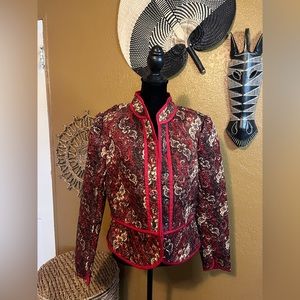 Free People Red and Black Brocade Jacket
